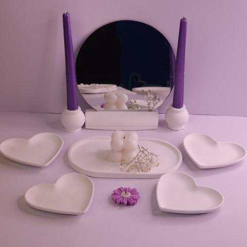 سفره هفت سین ۸ تکه سنگ مصنوعی سفید با طرح قلب