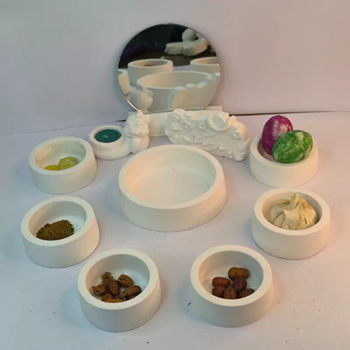 خرید ست هفت سین نوروزی طرح کاسه گرد ساده از جنس سنگ مصنوعی دکوراتیو لیانا (پس کرایه)