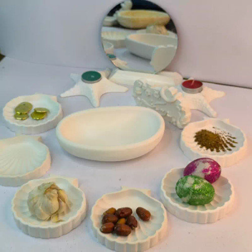 ست هفت سین نوروزی طرح صدفی سفید رنگ از جنس سنگ مصنوعی دکوراتیو لیانا (پس کرایه)