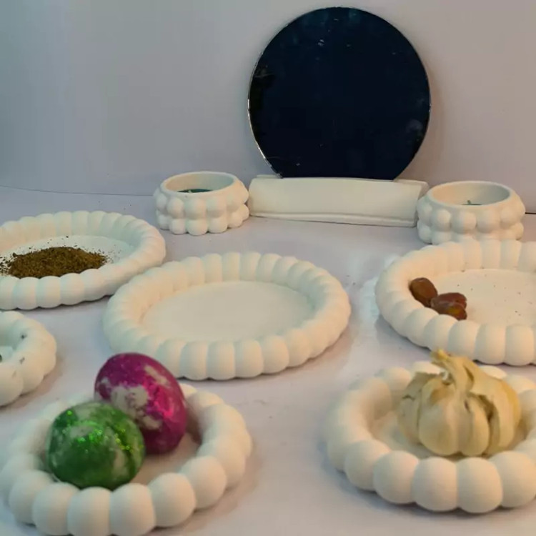 ست هفت سین نوروزی طرح بشقاب مرواریدی از جنس سنگ مصنوعی دکوراتیو لیانا (پس کرایه)