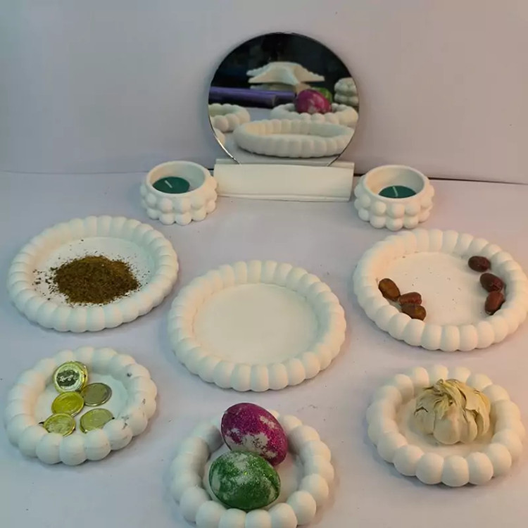 ست هفت سین نوروزی طرح بشقاب مرواریدی از جنس سنگ مصنوعی دکوراتیو لیانا (پس کرایه)