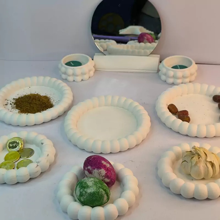 ست هفت سین نوروزی طرح بشقاب مرواریدی از جنس سنگ مصنوعی دکوراتیو لیانا (پس کرایه)