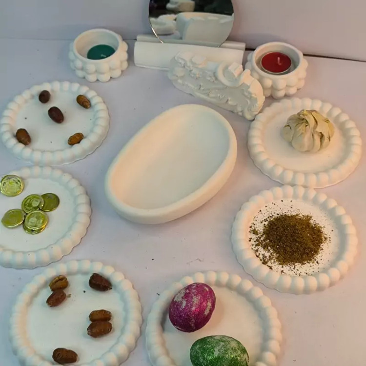 ست هفت سین نوروزی طرح بشقاب مرواریدی از جنس سنگ مصنوعی دکوراتیو لیانا (پس کرایه)