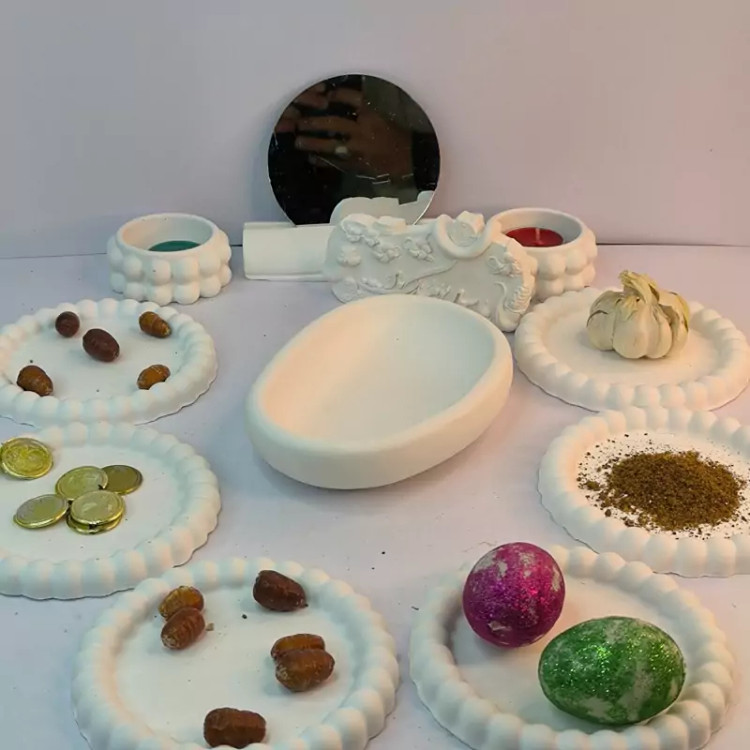 ست هفت سین نوروزی طرح بشقاب مرواریدی از جنس سنگ مصنوعی دکوراتیو لیانا (پس کرایه)