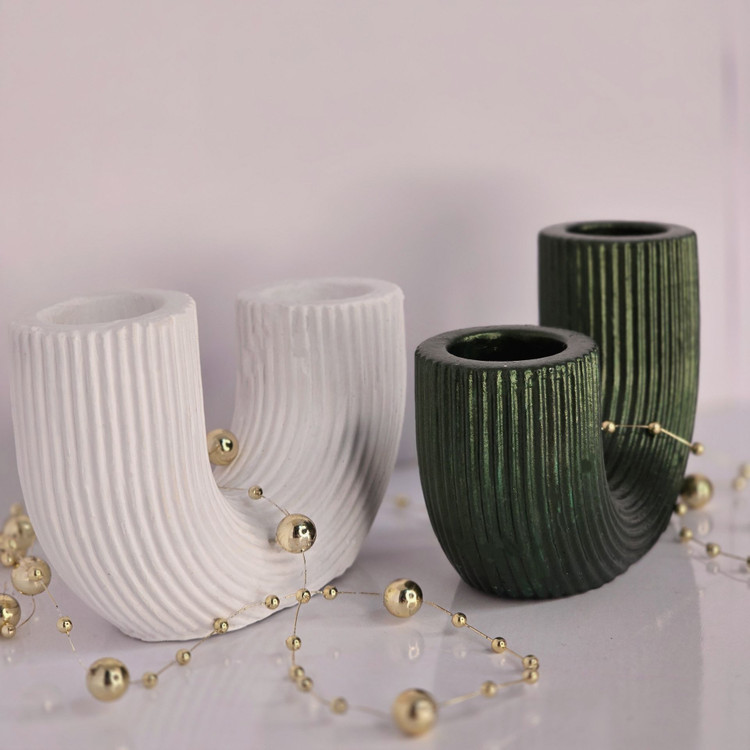 چا شمعی شیار دار طرح یو سبز رنگ دکوراتیو لیانا بیس خام