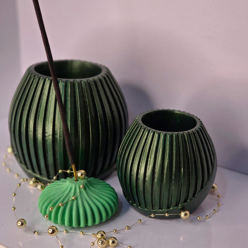 جاعودی شیاردار و گلدان دایره ای شیار دار سبز رنگ از جنس سنگ مصنوعی طرح جدید دکوراتیو لیانا و فروشگاه اینترنتی لیانا